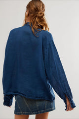 Leinenbluse mit Rüschen und langen Ärmeln