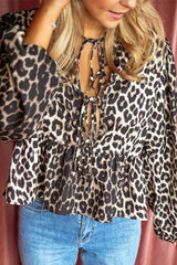 Langarm-Cardiganbluse mit Leopardenmuster und lockerem Schnitt