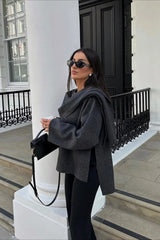 Cropped Knit Asymmetric Scarf Collar Coat