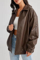 Motorradjacke aus PU-Leder mit Oversize-Kragen