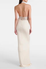 Neckholder-Rückenfreies, rückenfreies Partykleid mit Spitzeneinsatz und hoher Taille