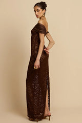 Durchsichtiges, schulterfreies Meerjungfrauen-Partykleid aus Spitze