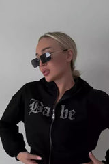 Rhinestone Zipper Hoodie