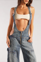 Street Style Low-Rise Hosenträger Wide-Leg Jeans