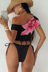 Floral Printed Tie Cover Up Three Piece Swim Set