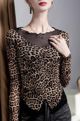 Bluse mit Leopardenmuster und angedeutetem zweiteiligem Mesh-Einsatz
