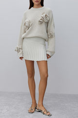 Strickpullover mit Rosenmuster und langen Ärmeln