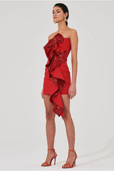 Sexy Paillettenkleid mit Schärpe, trägerlos und schulterfrei