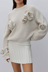 Strickpullover mit Rosenmuster und langen Ärmeln