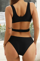 Solid Deep V Cutout Sexy Metal Buckle One Piece Swimwear
