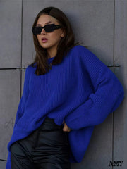 Casual Knitted Women Solid V-Neck Long Sleeve Pullover Sweater