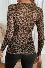 Langarmbluse mit Leopardenmuster und transparentem Mesh-Einsatz
