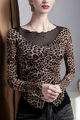 Bluse mit Leopardenmuster und angedeutetem zweiteiligem Mesh-Einsatz