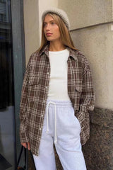 Vintage amerikanische karierte Bluse mit zwei Taschen, mittellang