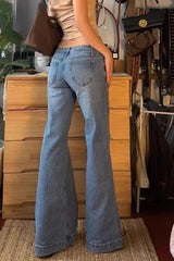 Retro Washed Low Waist Flared Jeans