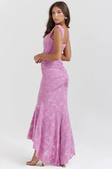 Maxikleid aus floral bestickter Spitze mit Raffungen