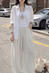 Linen Draped Wide Leg Curved Pants