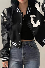 Cropped Letter Patch Varsity Jacket