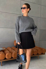 Oversized Rundhals-Strickpullover aus einfarbigem Material