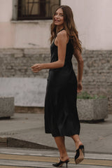 Black Satin Sleeveless Slip Dress