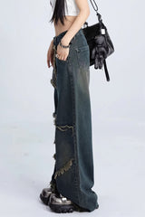 Oversized Star Patch Raw Edge Jeans