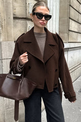 Eleganter, zweireihiger Trenchcoat aus Wollmischung mit Kerbkragen