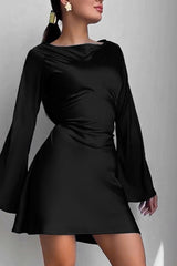 Satin Bodycon Belted Mini Silk Dress