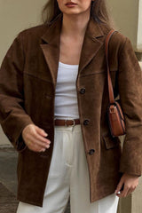 Retro-Blazerjacke aus braunem Wildlederimitat
