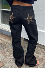 Kontrast-Patchwork-Jeans im Y2K-Retro-Stil mit Sternenrücken