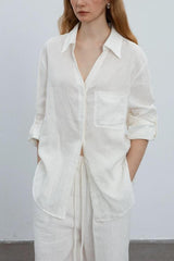 Linen V Neck Relaxed Blouse