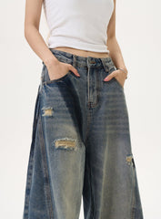 Used-Look-Jeans mit gebleichtem Waschschnitt, weitem Bein und Baggy-Style