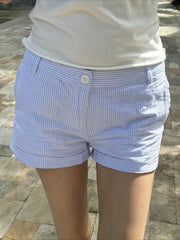Kurze Shorts mit Fruchtmuster und Strickbund