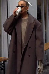 Elegant Casual Solid Color Double-Breasted Long Overcoat