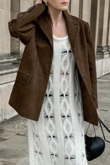 Retro-Blazerjacke aus braunem Wildlederimitat