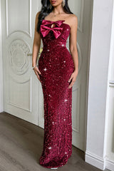 Langes, trägerloses Partykleid mit Schleife