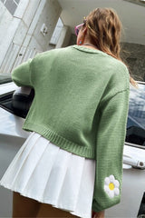 Locker geschnittene Strickjacke mit süßem Blumenmuster