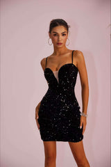 Spaghettiträger-Partykleid mit Paillettenbesatz, transparentem Schlitz