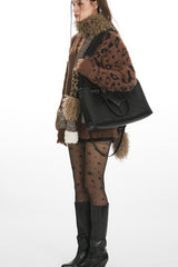 Strickjacke mit Leopardenmuster-Patchwork und V-Ausschnitt