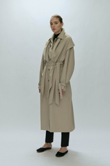 Detachable Cape Waist Tied Long Loose Minimalist Overcoat