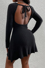 Simple  Backless High Waist Long Sleeve Mini Sweater Dress
