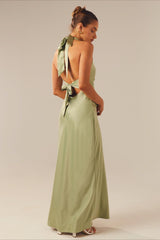 Halter V Neck Stretch Satin Cocktail Dress