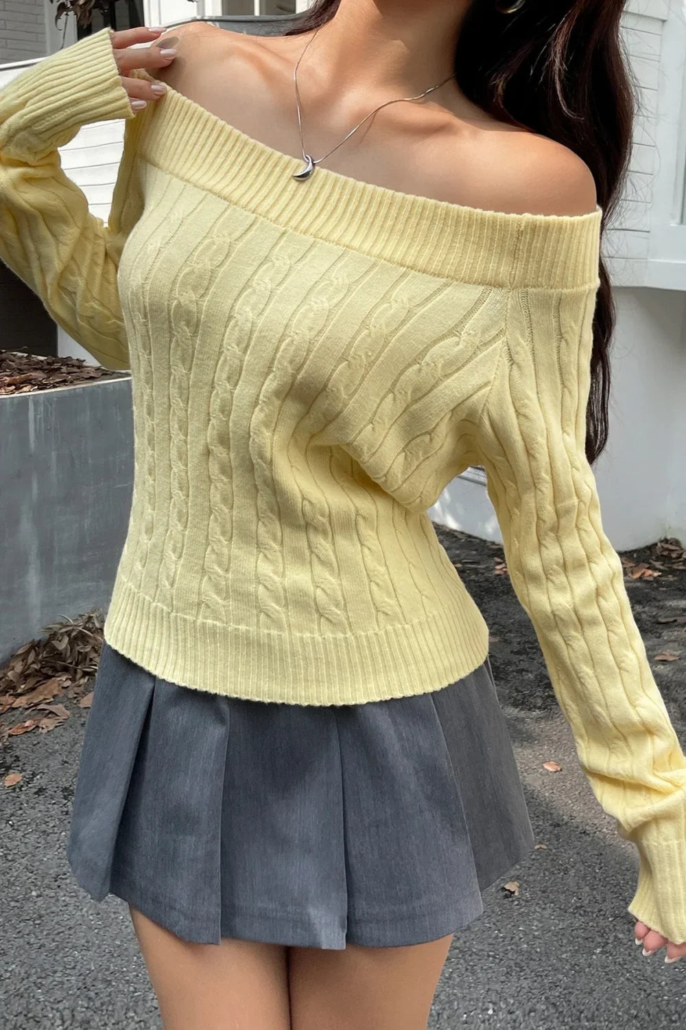 Edgy Long-Sleeve Knit Sweater Yellow / S