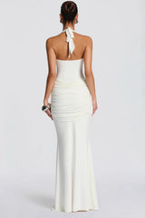 U Neck Halter Sash Panel Bodycon Party Dress