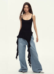 Gerafftes asymmetrisches schwarzes Camisole-Top