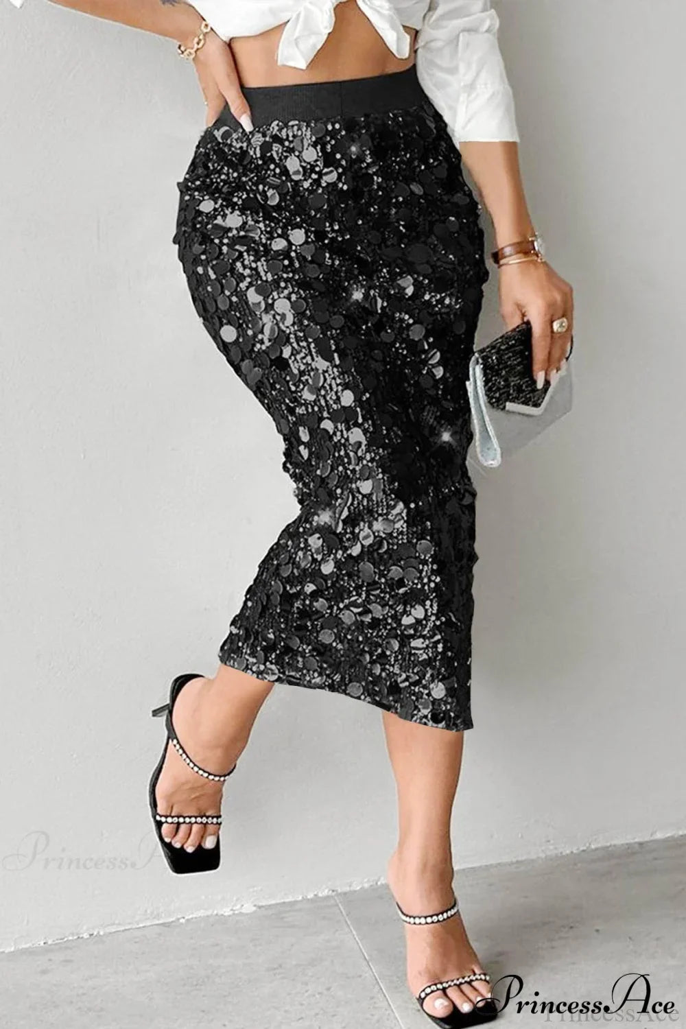 Elegant Sequin High-Waist Bodycon Midi Skirt