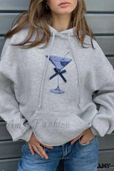 European American Y2K Harajuku Pattern Casual Versatile Trendy Hoodies Gray / S