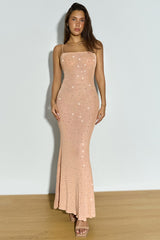 Maxikleid aus Mesh mit Strasssteinen