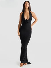 Maxikleid mit Neckholder, Schleife, V-Ausschnitt und Blumenmuster