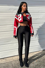 Slim-Fit-Jacke aus farblich abgesetztem, besticktem Kunstleder