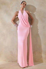 Asym Halter Backless Draped Party Dress